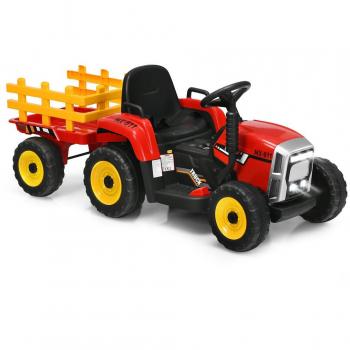 12V Red Kids Ride-On Tractor with Trailer and Remote Control