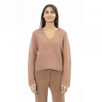 Alpha Studio Women's Beige Polyamide Long Sleeve V-Neck Sweater Size S