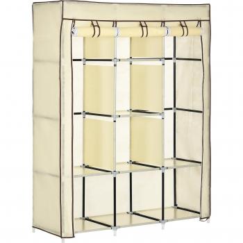Homcom Armario Plegable de Tela con 8 Estantes y 2 Barras para Colgar 125x43x162,5 cm Color Crema