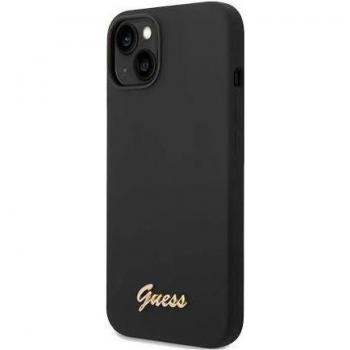 Funda de Silicona Guess para Apple iPhone 14 Plus Color Negro con logo dorado GUHCP14MSLSMK