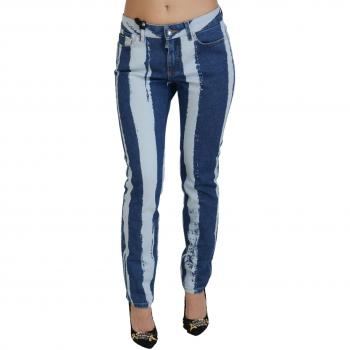 Cobalt Blue Stripes Skinny Denim Cotton Jeans - Dolce & Gabbana, Elegant Striped Slim Fit Jeans, Female, Sizes: S, IT42|M