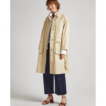 Pepe Jeans Women's Beige Long Trench Coat with Hidden Placket