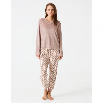Pijama de mujer largo en terciopelo combinado