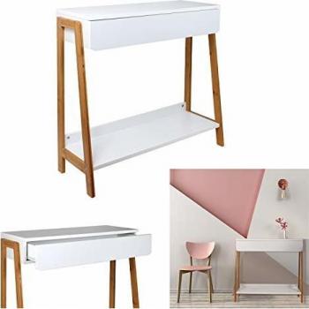 Consola Escandinava de Madera Blanca con Cajón Integrado