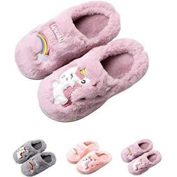 HausFine Zapatillas de Estar por Casa para Niñas Niños Invierno Zapatillas de Unicornio Interior Casa Caliente Pantuflas Suave Calentar Antideslizante Slippers