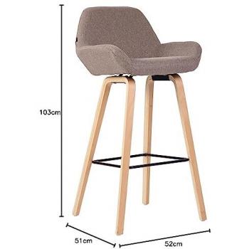 Taburete de Bar Newnan con Estructura de Madera Natural y Tela Taupe, 4 Patas, Reposapiés y Respaldo