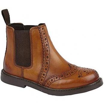 Roamers Tan Leather Ankle Boots for Kids - Size 11