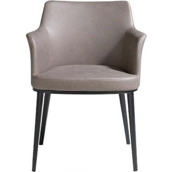 Silla de comedor ANGEL CERDÁ 4112C - Tela visón, patas de acero negro, dimensiones 56 x 62 x 80 cm