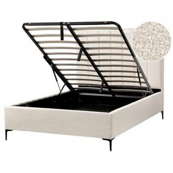 Cama Matrimonial con Almacenaje de Bouclé Blanco Crema 140 x 200 cm Sezanne