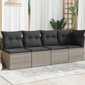 Sofá de jardín con cojines de 4 asientos en Polyrattan gris