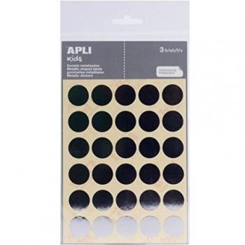 APLI - Bolsa de pegatinas redondas 20 mm, color plata 3 hojas