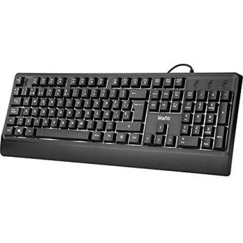 Mafiti RK201 Teclado con Cable, USB Teclado Retroiluminado, Laptop Teclado Español, Teclado de PC USB, Teclado de Tamaño Completo 12 Botones Multimedia, para Windows XP/7/8/10/Vista