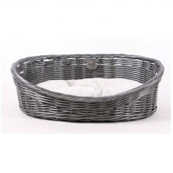Cama Rústica para Mascotas con Cojín en Ratán Gris - Tamaño L