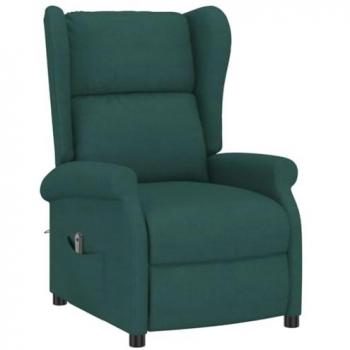 Sillón orejero reclinable eléctrico de tela verde oscuro con función de masaje y reposapiés ajustable, diseño ergonómico para sala de estar o oficina