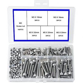 newlng M3 Tornillos de Cabeza Hexagonal de Acero Inoxidable 304 Tornillos con Tuerca Allen Tornillos y Tuercas Caja de Combinación 300pcs