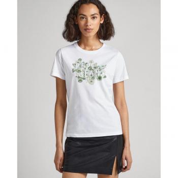 Pepe Jeans Camiseta Mujer Alice Cuello Redondo Logo Estampado Blanca PL505573-800