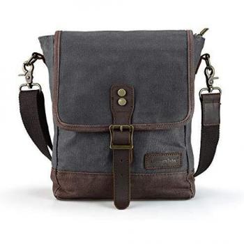 SHANGRI-LA - Bolso bandolera de lona encerada impermeable para hombre y mujer, bolso bandolera para iPad, tableta, Kindle, laptop/EDC