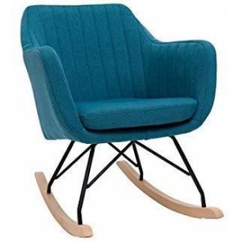 Mecedora Nórdica ALEYNA en Tejido Azul Petróleo, Metal Negro y Madera Clara