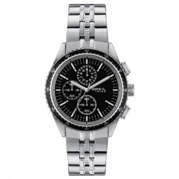 Reloj BREIL MEN'S NET MONO - Movimiento de cronógrafo de cuarzo negro y pulsera de acero plateado EW0634