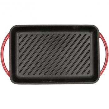 Parrilla Rectangular de Hierro Esmaltado Bidasoa 22X40CM Rojo Brillo, Antiadherente, Extra Resistente, Libre de PFOA, Apto para Vitrocerámica, Indu