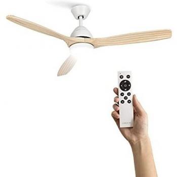 CREATE IKOHS WINDLIGHT CUP DC - Ventilador de techo con Mando a Distancia, 3 Aspas de Madera Natural, Potencia de 40W DC Ultrasilencioso, 132 cm de Diametro, 6 Velocidades