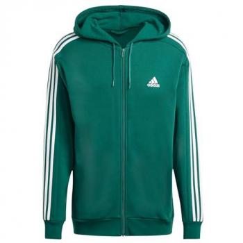 adidas Men's Essentials 3-Stripes Full Zip Fleece Hoodie - Collegiate Green/White - XS