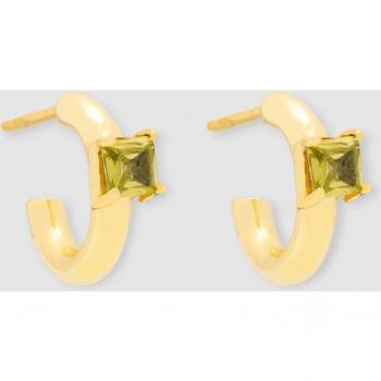 Pendientes de aro Lumière Lia dorados con detalle en verde
