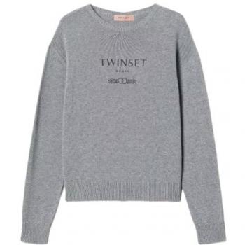 Women's Gray Logo Embroidered Twinset Pullover Sweater - Size M