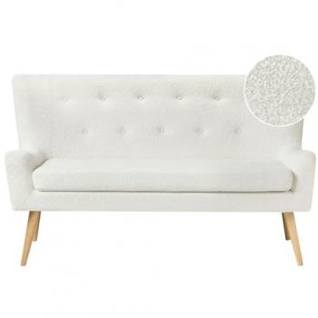 Sofá de Cocina 2 Plazas con Respaldo Alto en Bouclé Blanco y Patas de Madera Clara Skibby