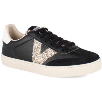 Zapatillas Victoria Berlín Ciclista de efecto piel bombeada con logotipo de glitter y puntera de serraje 1126198, color negro, talla 36
