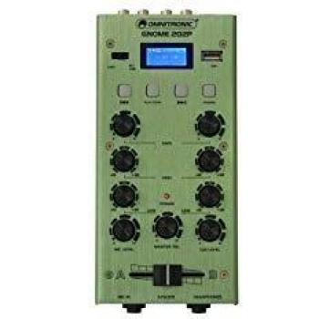 OMNITRONIC GNOME-202P Mini Mixer Verde | 2 Canales DJ Mixer con Bluetooth y reproductor de MP3 en formato miniatura | Entrada de micrófono/salida de auriculares ajustable a través de jack de 6,3 mm