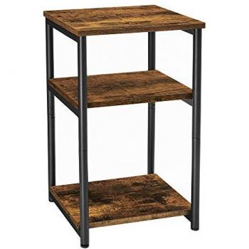 Mesa Auxiliar de 3 Niveles con Marco de Acero, Marrón Rústico y Negro Tinta - Versátil para Sofá, Mesita de Noche, Salón, Dormitorio y Estudio
