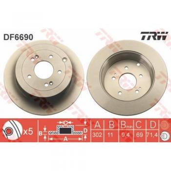 2x TRW Disco de freno DF6690 hinten para HYUNDAI SANTA FÉ II