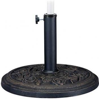 Base Sombrilla Decorativa Resistente, Soporte para Palos de 35/38/48 mm, Antiviento, Negro-Dorado, Motivo Rosas - Relaxdays