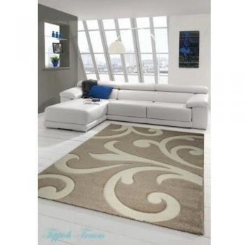 Sala de estar diseñador Alfombra Alfombra contemporánea alfombras de pelo bajo con patrón de onda de corte de contorno de color beige Mocca Größe 80 x 300 cm
