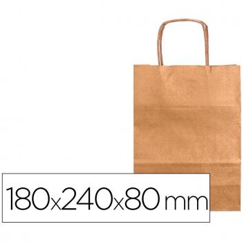 Bolsa de papel Q-Connect Kraft Natural Liso XS con Asa Retorcida 180x240x80 mm