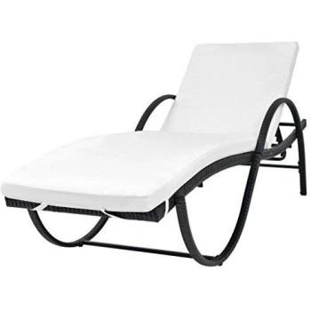 Black Poly Rattan Garden Sun Lounger with Cushion