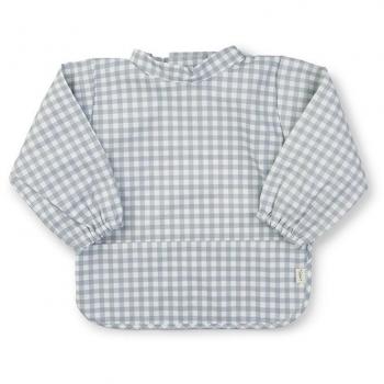 Babero Impermeable Vichy para Bebé con Bolsillo Frontal y Mangas Cuadradas
