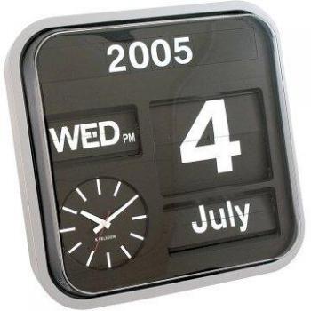 Present Time Reloj de Pared Big Flip Negro y Plata