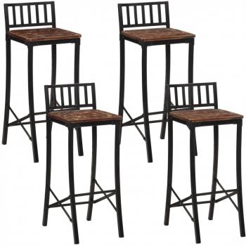 Sillas de Bar 4 piezas de madera maciza reciclada multicolor
