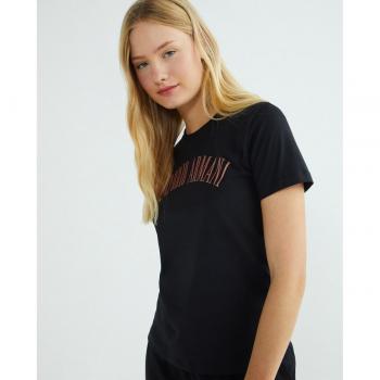 Emporio Armani Women's Short Sleeve Glitter Logo T-Shirt - Blue Size S