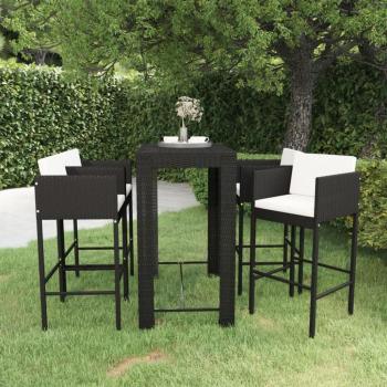 5-Piece Black Poly Rattan Garden Bar Set with Cushions