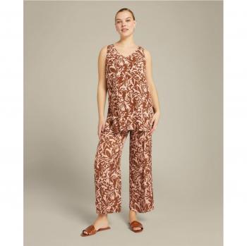 Pantalón recto de mujer en tejido fluido con estampado