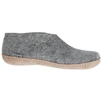 Glerups Adult Wool Slippers - Grey Leather/Wool Size 42 M