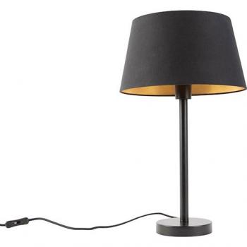 Lámpara de mesa clásica negra con pantalla negra/oro 32cm - SIMPLO