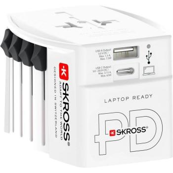 Adaptador de Viaje Universal Skross MUV USB AC65PD con Salida USB-C y Cable de 160 cm, 65W