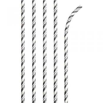 Creative Converting PC315217 Pajitas plegables Eco-Flex a rayas plateadas, 24 unidades, papel
