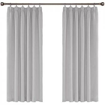Amazon Brand - Umi Cortinas Salón Térmicas Aislantes Dormitorio Decoración Ventanas para Habitacion Moderna Fruncido 2 Piezas 132x138cm Blanco Grisáceo