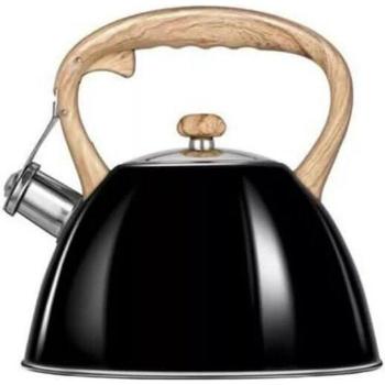 Tetera con Silbato Smile MCN12/C, Hervidor de Agua Retro, 3 L, Acero Inoxidable, Inducción y Vitrocerámica, Mango Imitación Madera Tacto Frío, Diseño Vintage