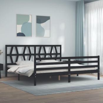 Estructura de cama con cabecero de madera maciza negra 200x200 cm vidaXL